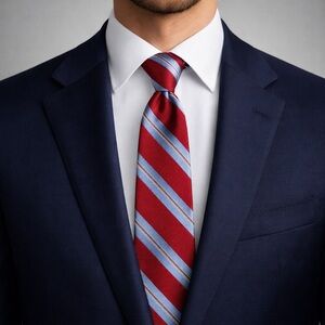 Tommy Hilfiger Red Blue Striped Silk Tie Classic Prep Business Necktie 3.5”